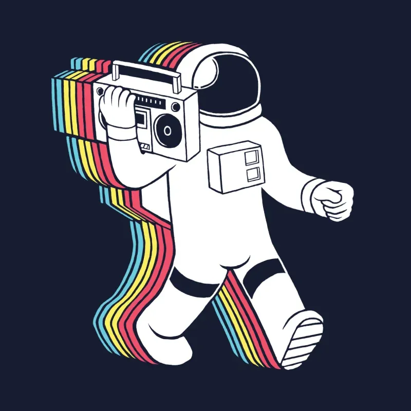 Men's Cartoon Space Man Print Round-Neck Long-Sleeve T-Shirt