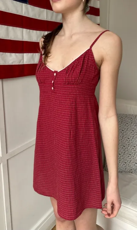 Red White Plaid Lace Dress