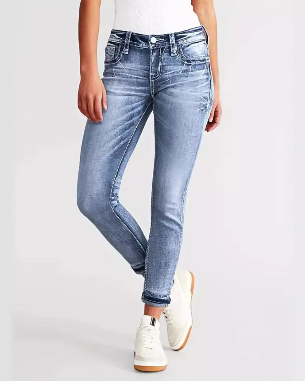 Stretch Embroidered Slim-Fit Skinny Jeans