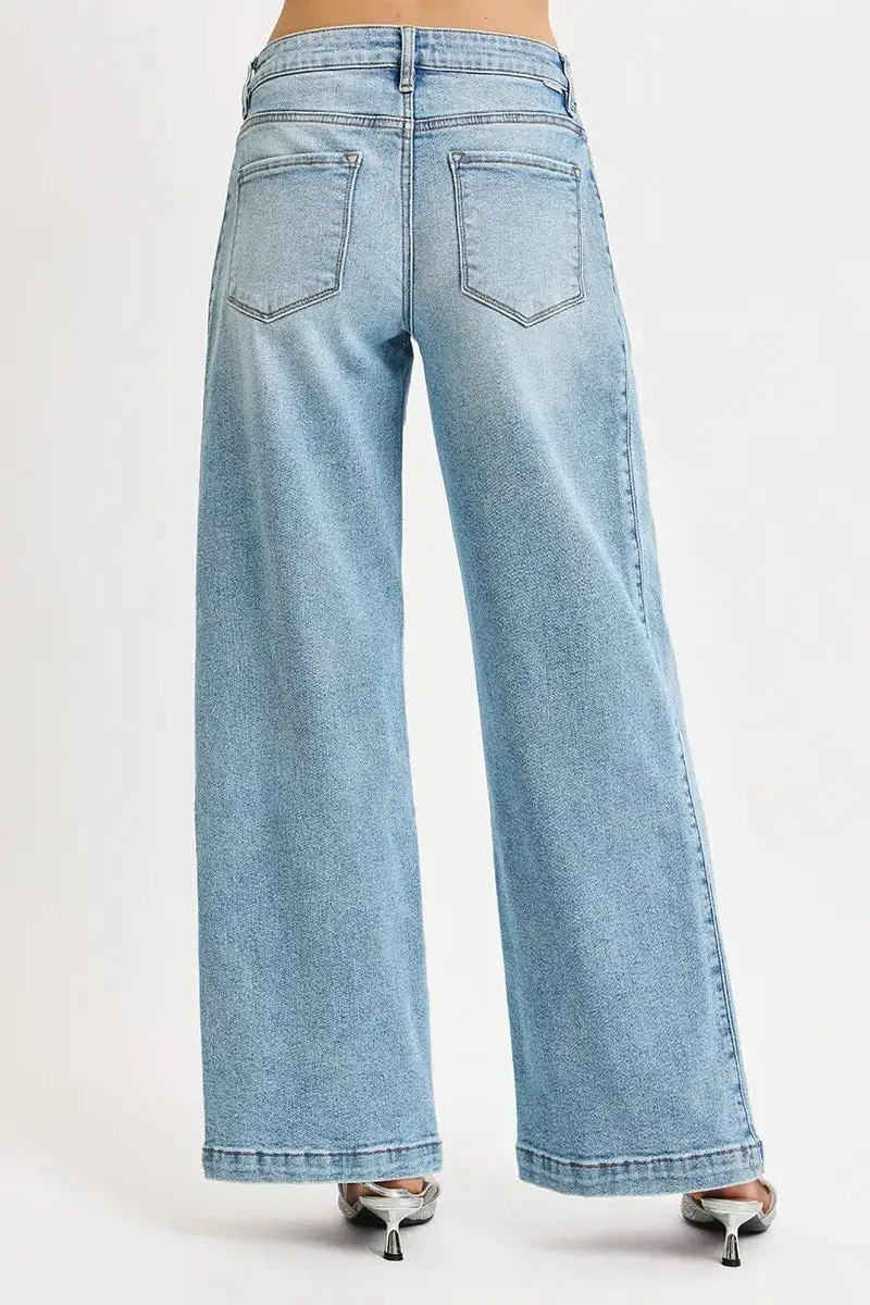 Denim Mid Rise Barrel Leg Pocketed Jeans