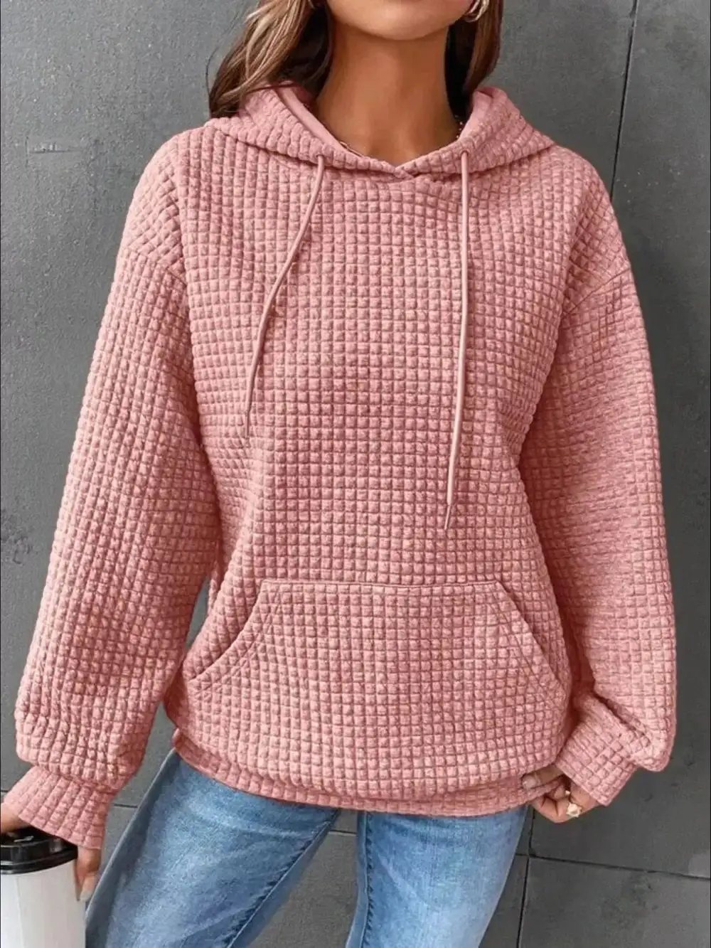 Textured Kangaroo Pocket Hoodie