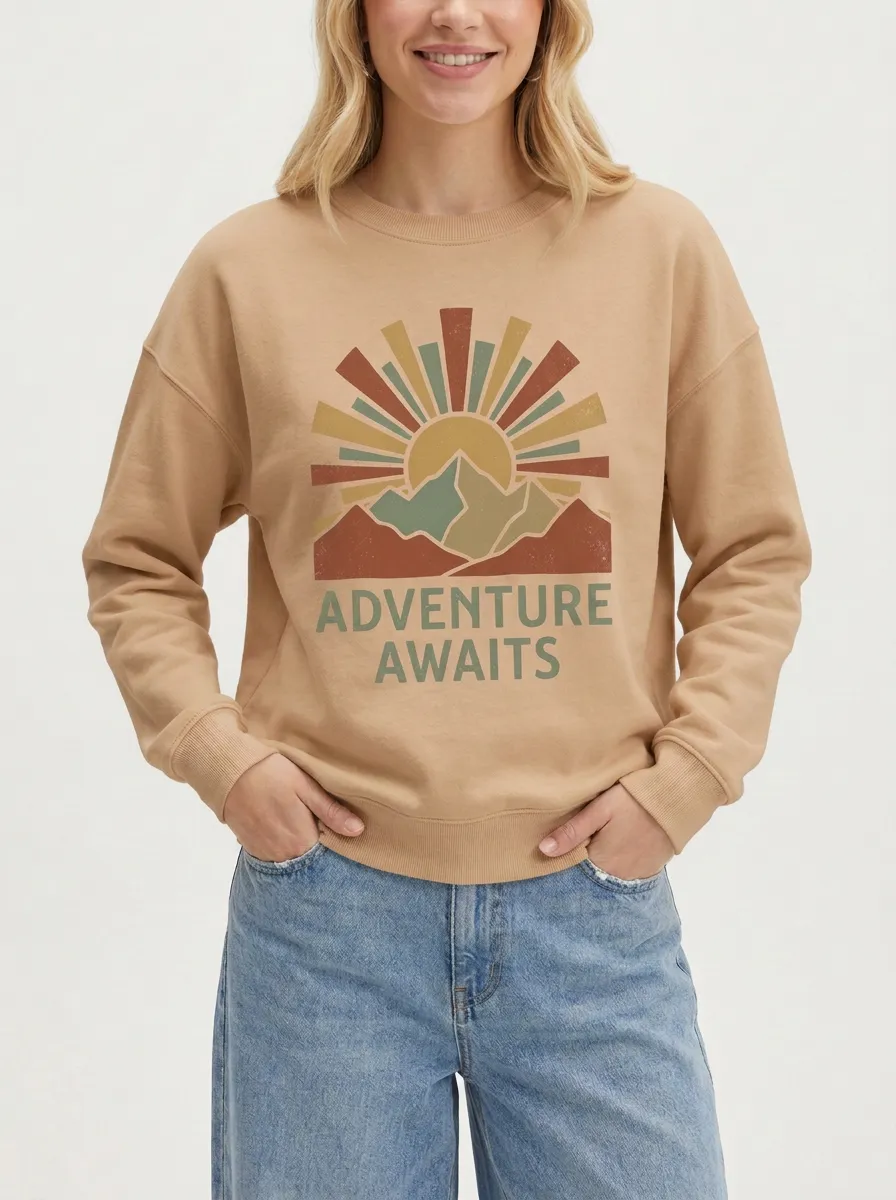 Adventure Awaits Retro Mountain Sun Sweatshirt