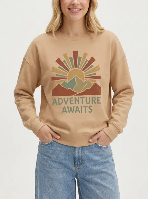 Adventure Awaits Retro Mountain Sun Sweatshirt
