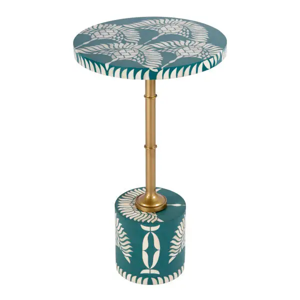 Round Modern Bone Inlay Wood Side Table