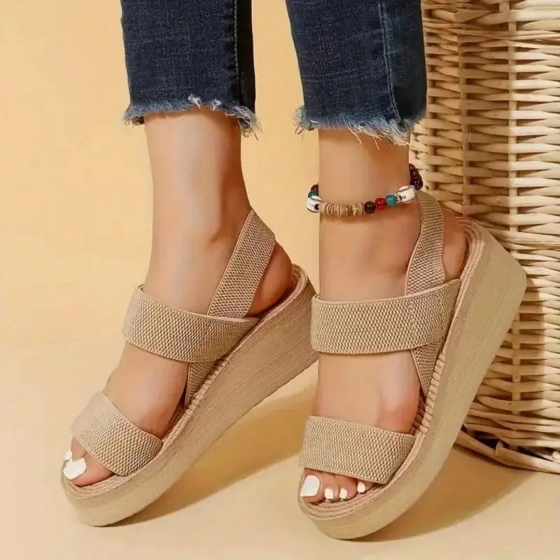 Elastic Back Platform Strap Sandals