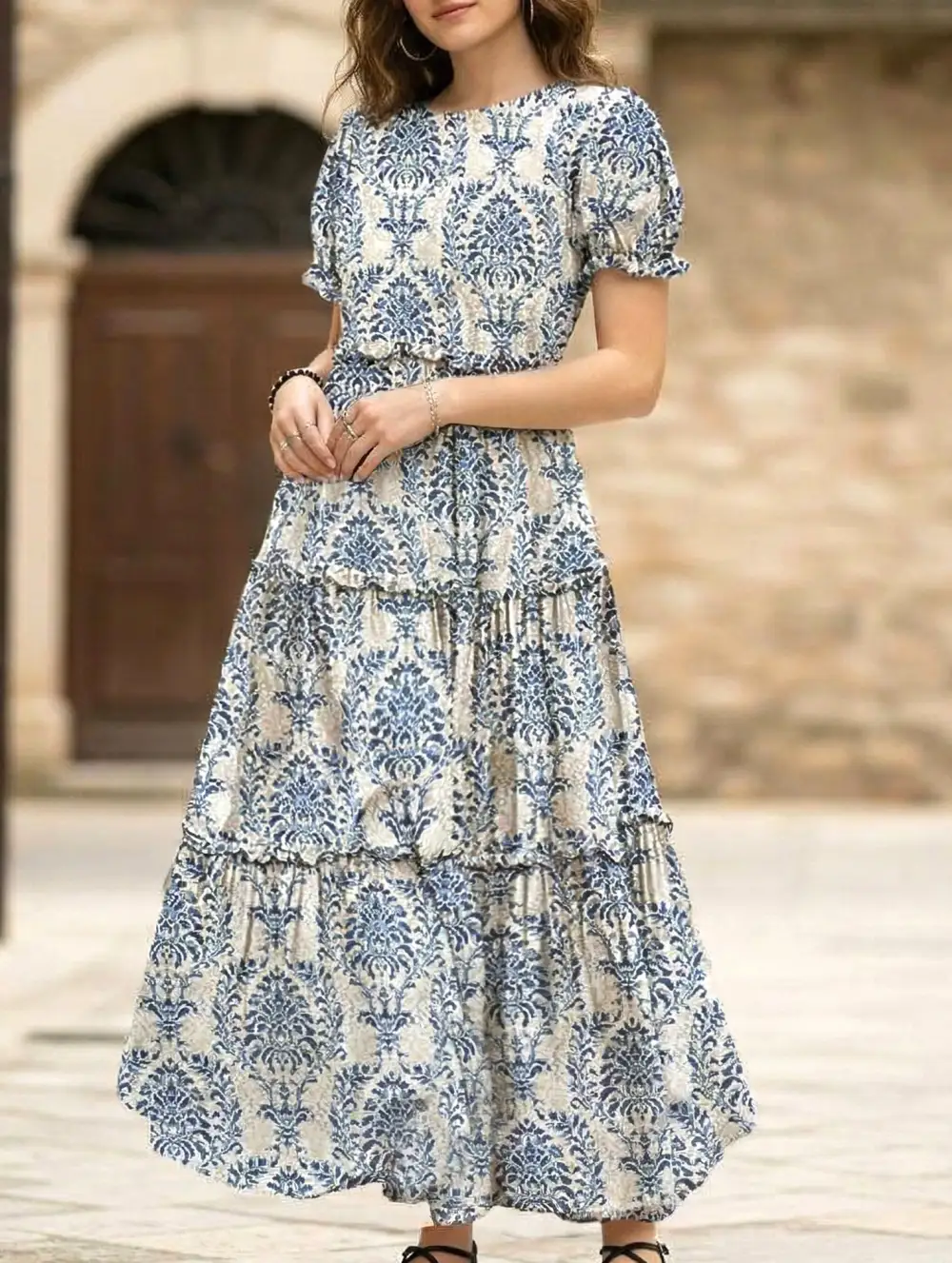 Puff Sleeve Print Mini Dress