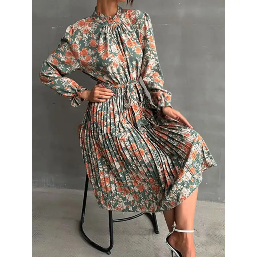 Long Sleeve Pleated Midi Dress