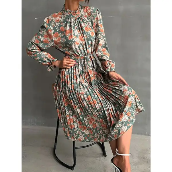 Long Sleeve Pleated Midi Dress