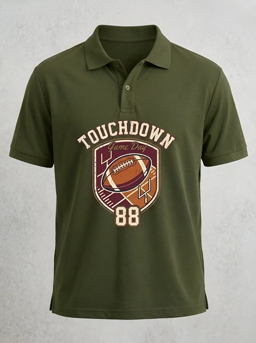 Men's American Football Touchdown Printed Polo Shirt