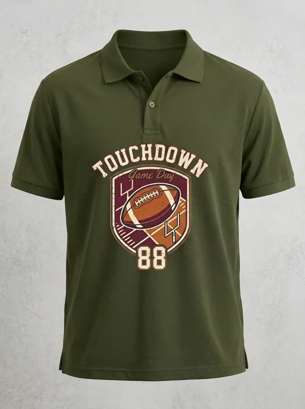 Men's American Football Touchdown Printed Polo Shirt