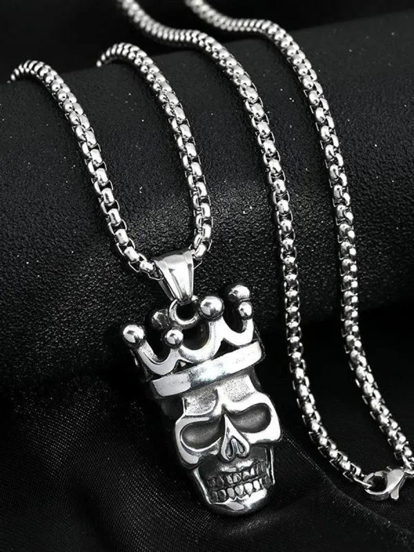 Retro fashion trend king skull male necklace