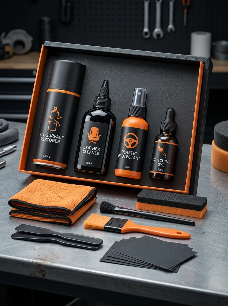 Leather and Plastic Interior Restoration Kit with Printed Design