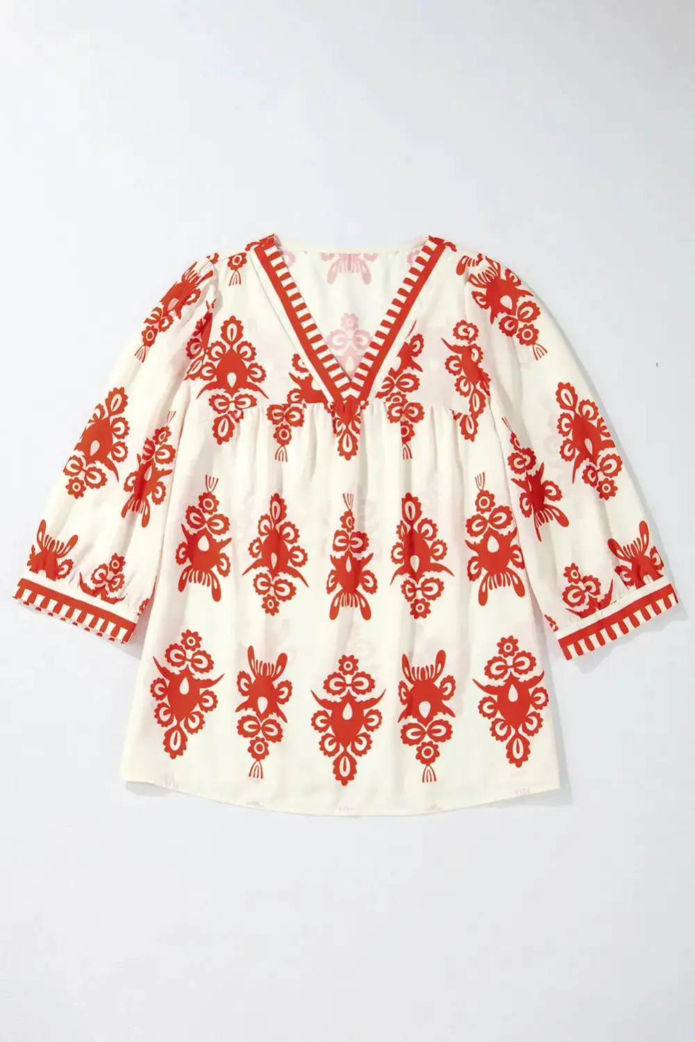 Paisley Geometric Print V-Neck Blouse
