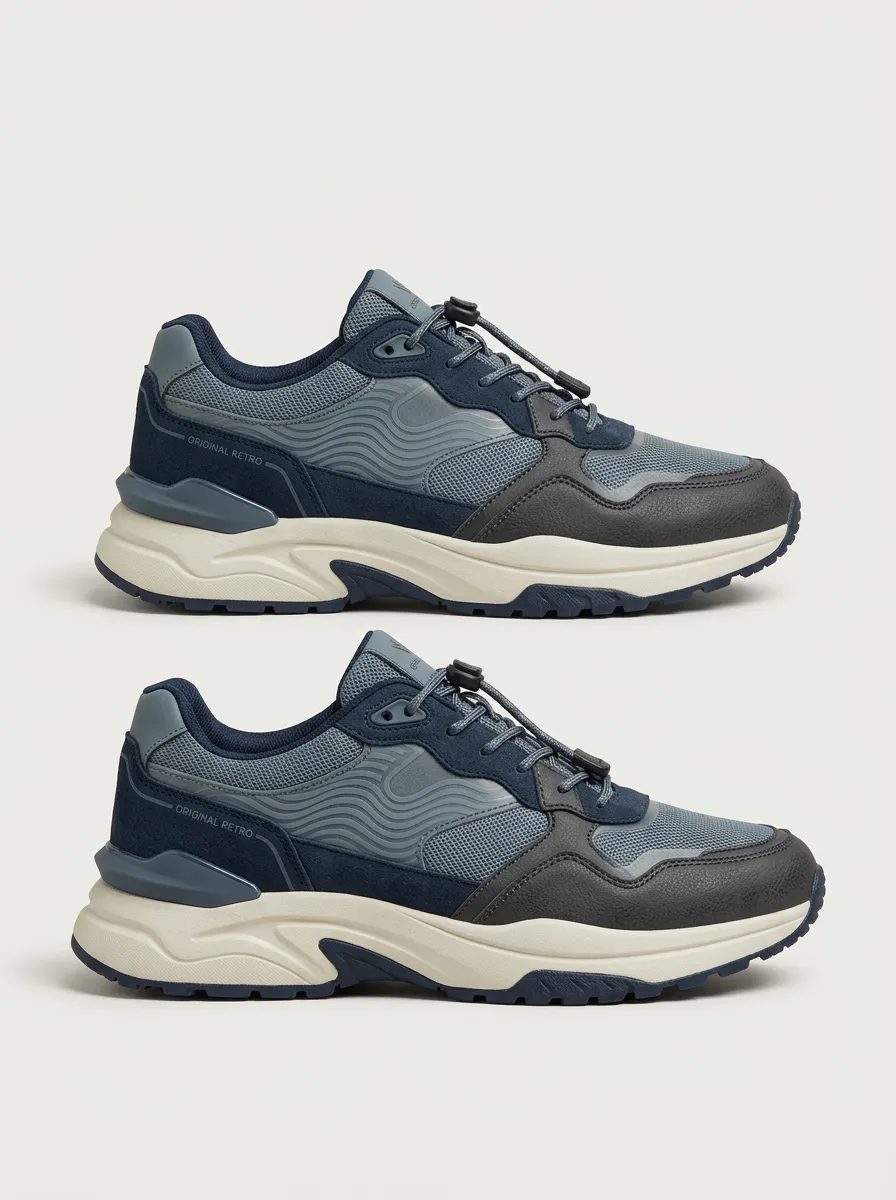 Men's Retro Style Wave Pattern Print Sneakers