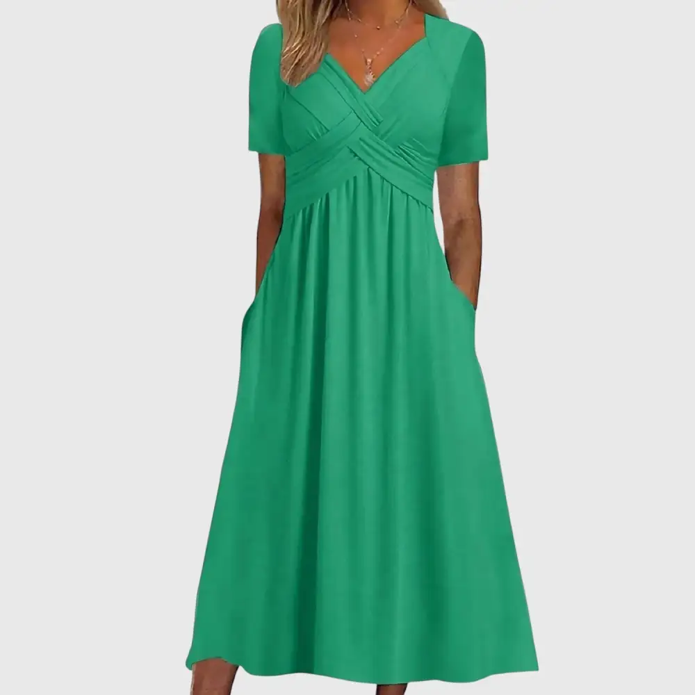 Pocket Detail Flowing Empire Waist Midi Dress