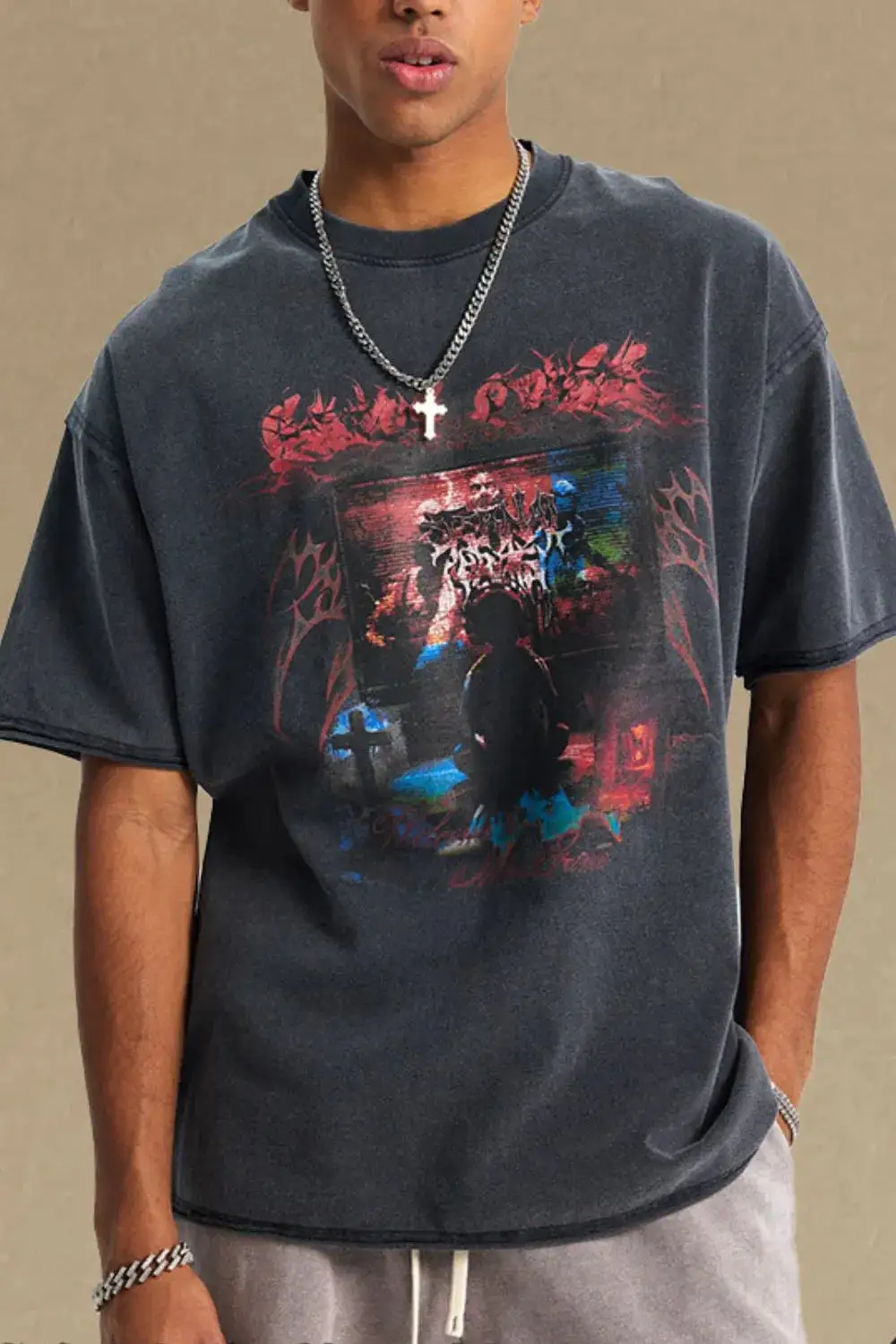 Simple Graphic Crew Neck Half Sleeve Tee