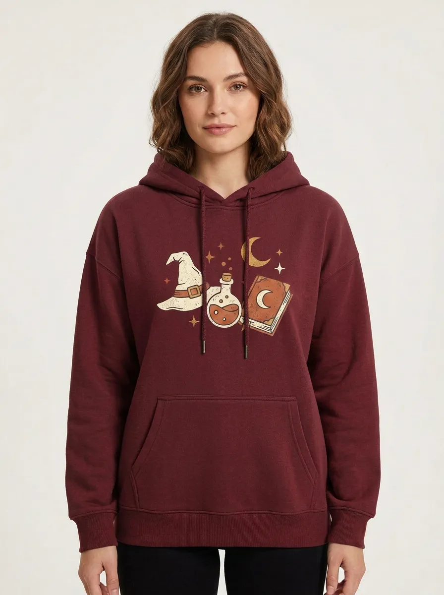 Women's Halloween Witch Hat Potion Book Printed Hoodie