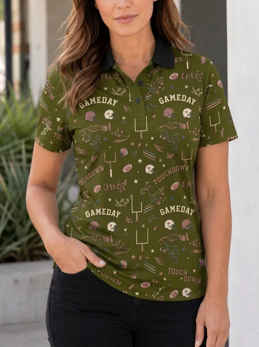 Football Fan Gameday Touchdown Helmet Graphic Polo Shirt