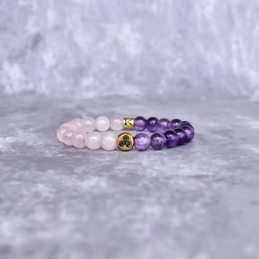 Spiral Charm Rose Quartz Amethyst Bead Bracelet