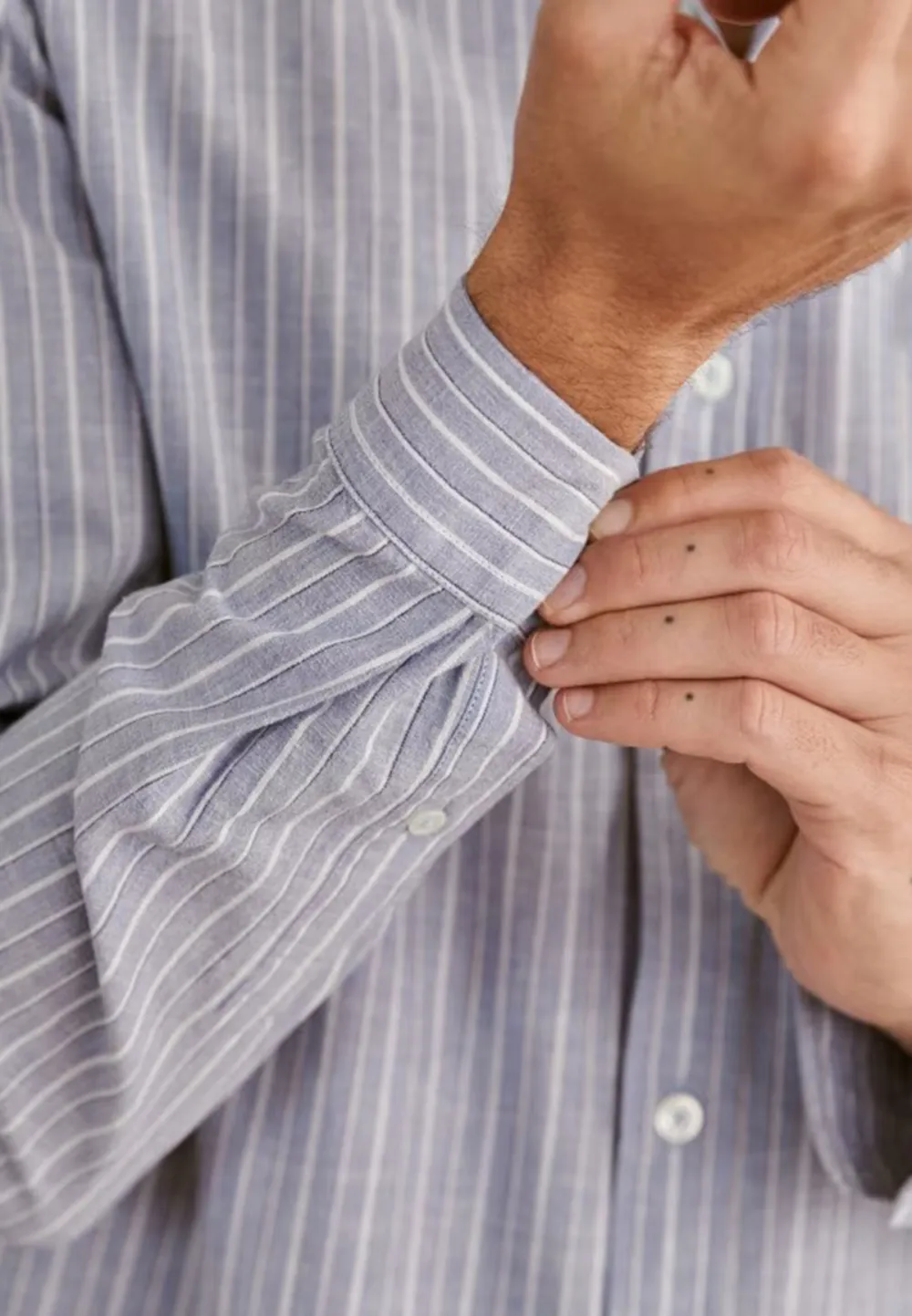 Light Blue White Thin Stripe Cotton Linen Blend Shirt