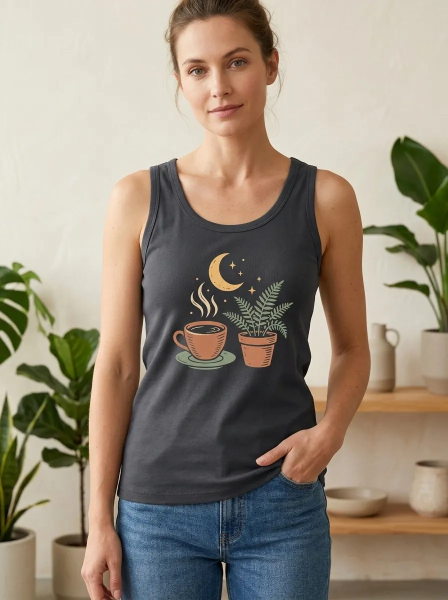 Women's Coffee Plant Moon Lover Printed Tank Top
