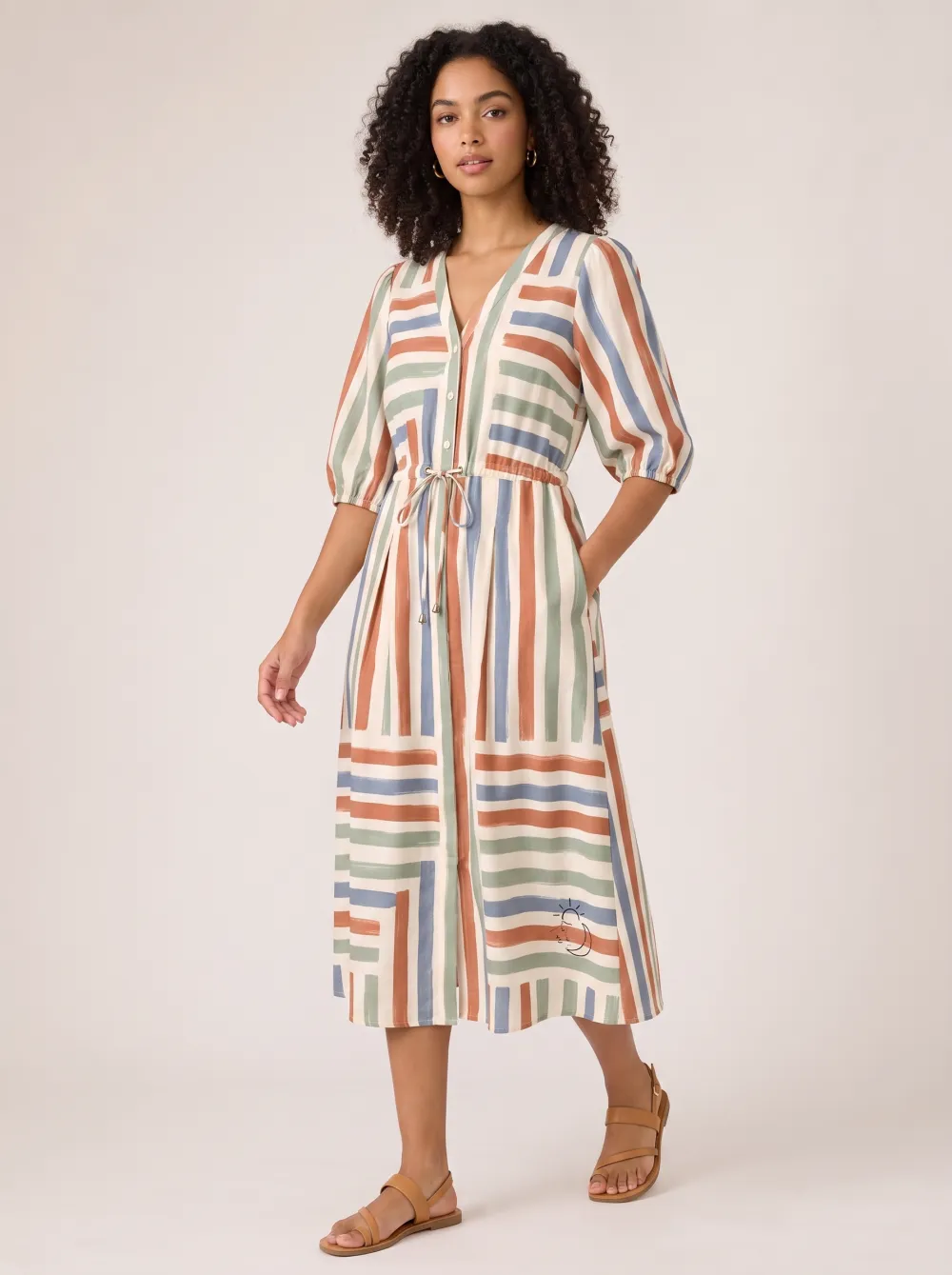 Women's Casual Boho Multi-Color Striped Sun Moon Printed Dress