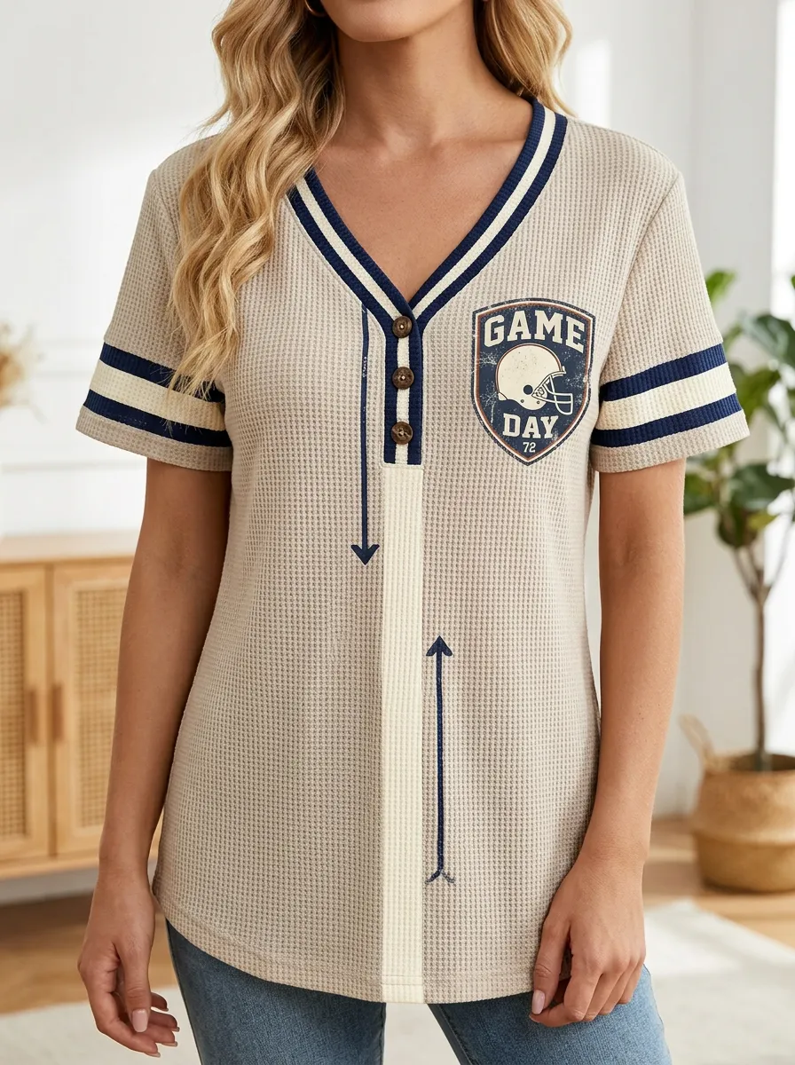 Women's Game Day Football Fan Game Day Helmet Printed Waffle Knit Top