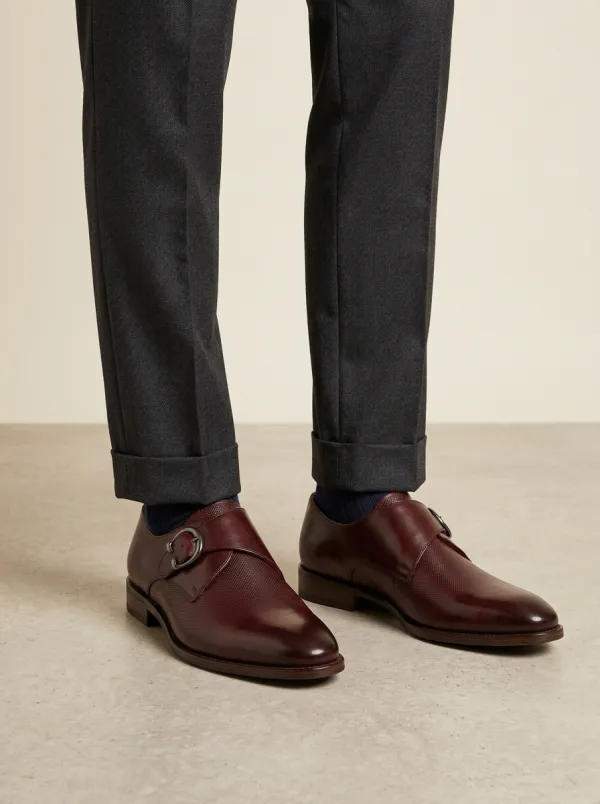 Men's Textured Leather Monk Strap Dress Shoes