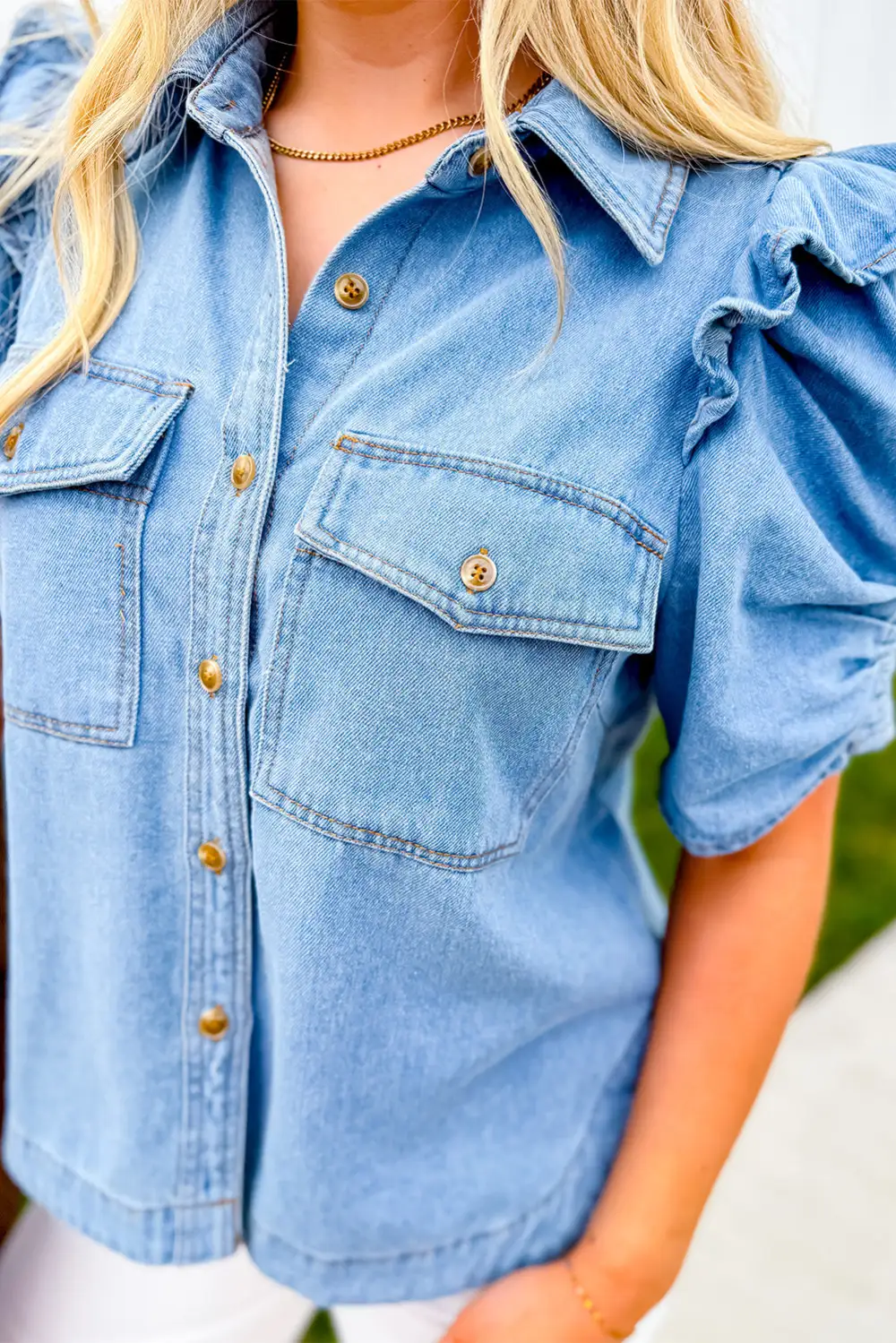 Ruffled Puff Sleeve Shirt Blouse