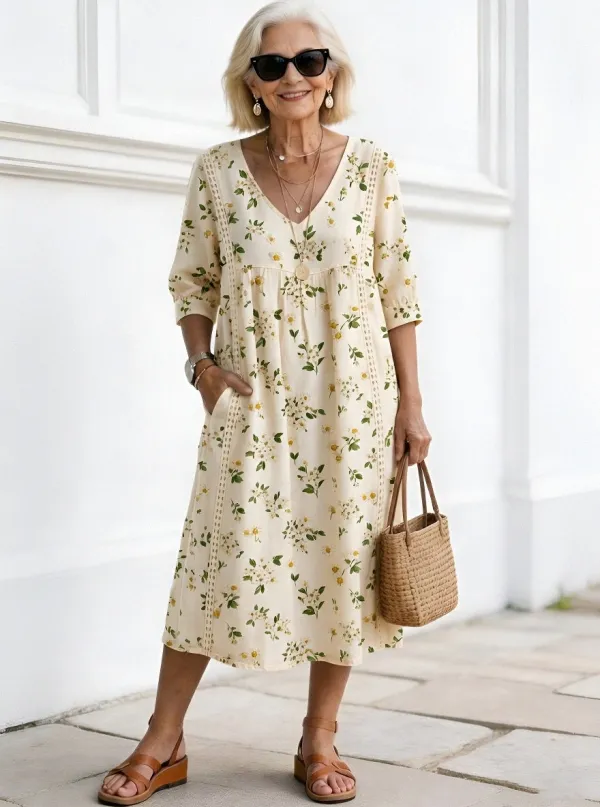 Women's Summer Vacation Daisy Floral Printed Midi Dress