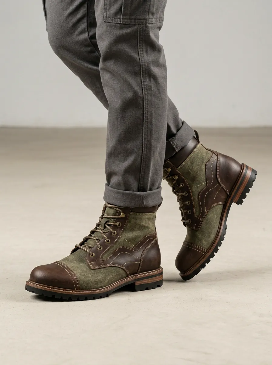 Unisex Outdoor Vintage Canvas Leather Stitched Work Boots