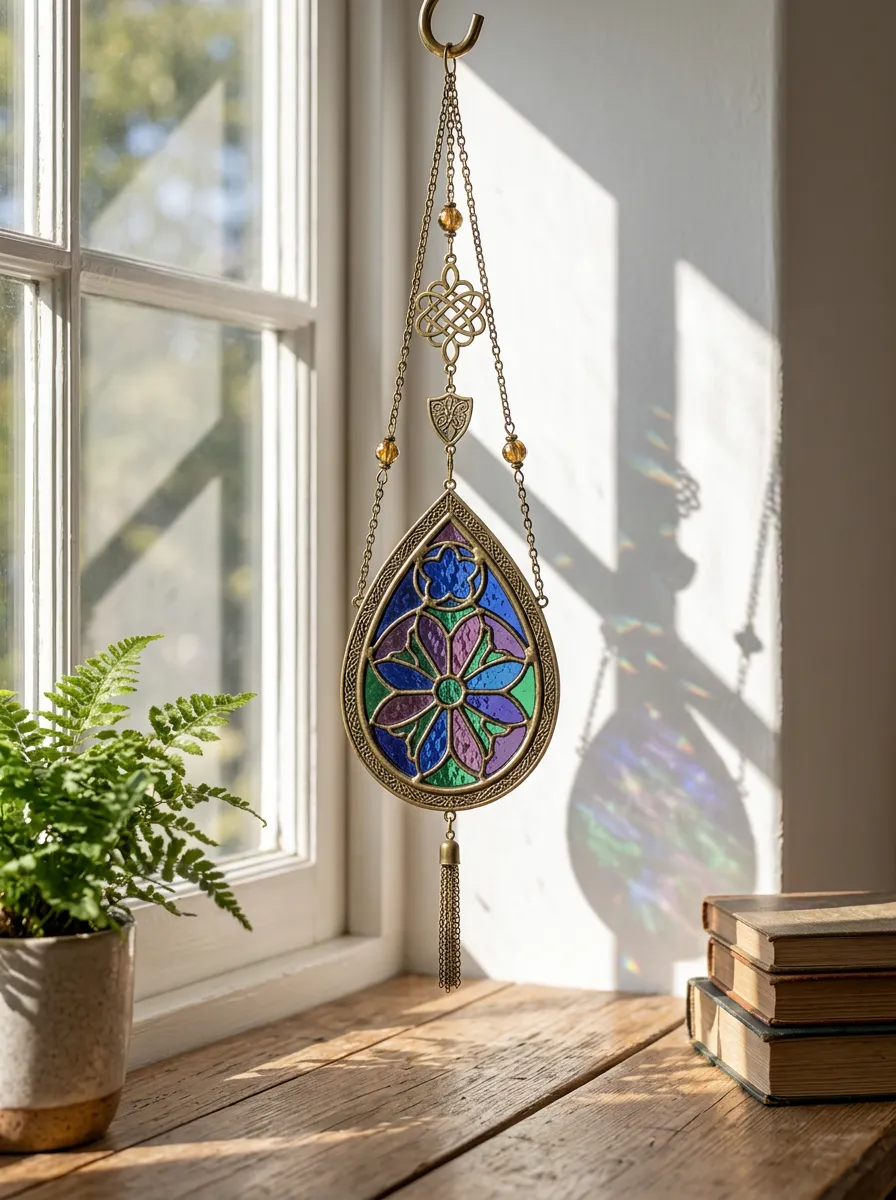 Celtic Flower Stained Glass Suncatcher Pendant