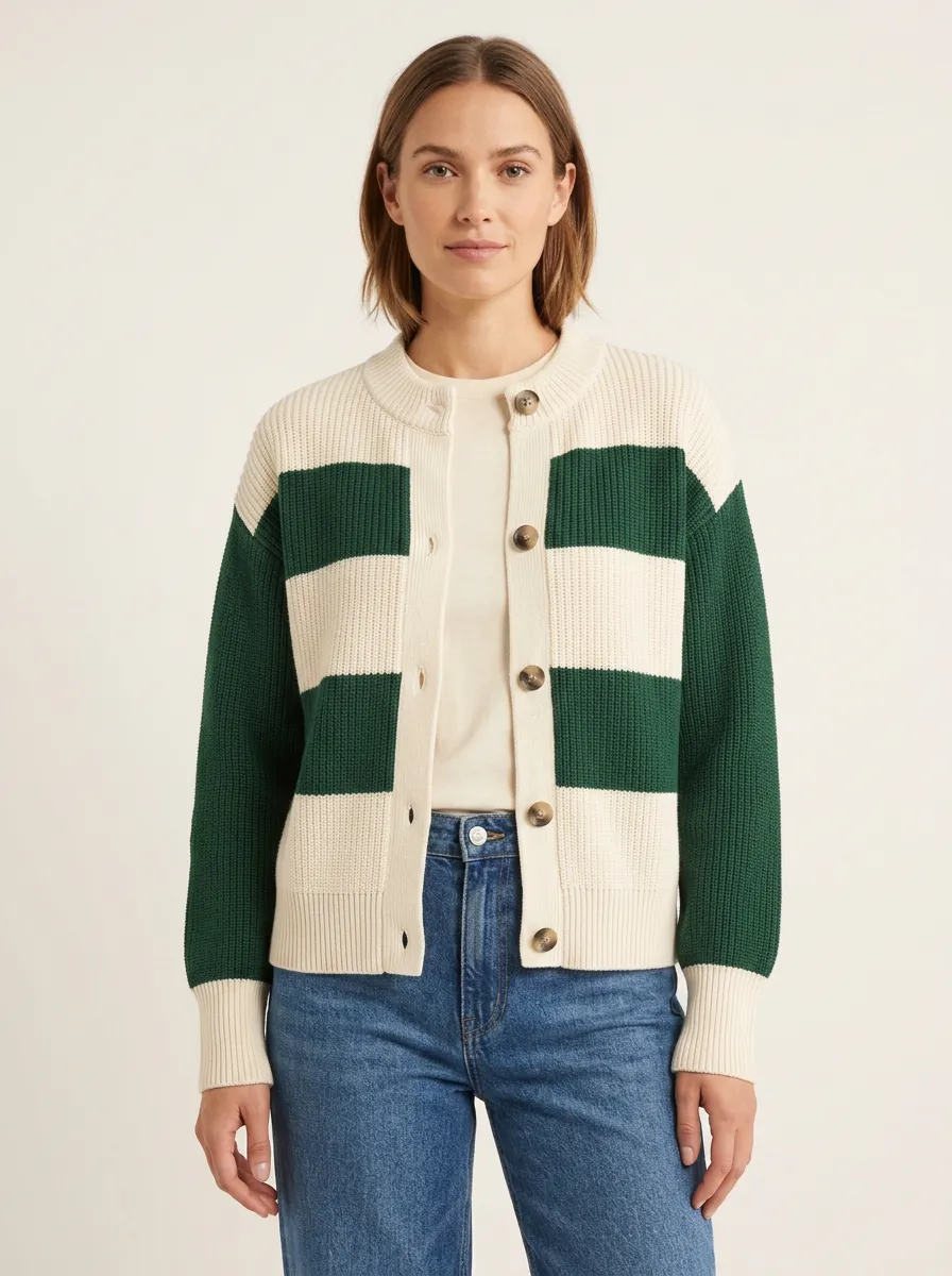 Relaxed Cardigan Rugby Striped Knit Cardigan