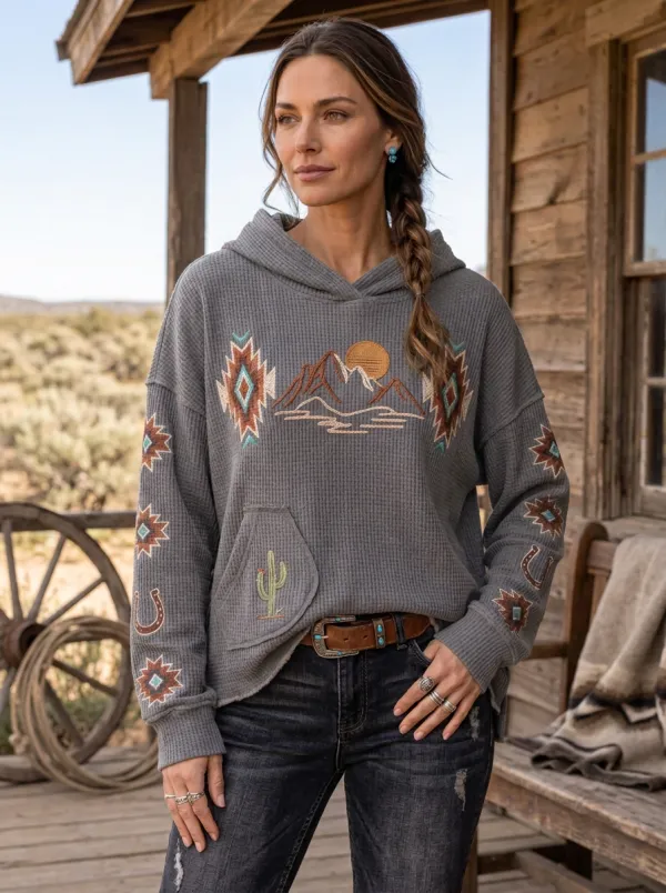 Women's Western B3 Desert Mountain Cactus Printed Hoodie