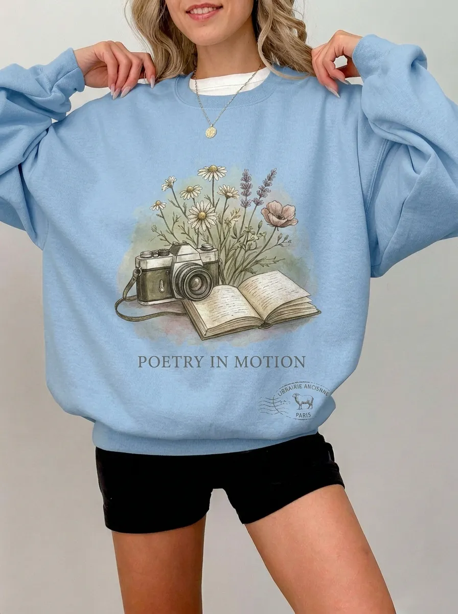 Women's Photography Book Flower Poetry Printed Sweatshirt