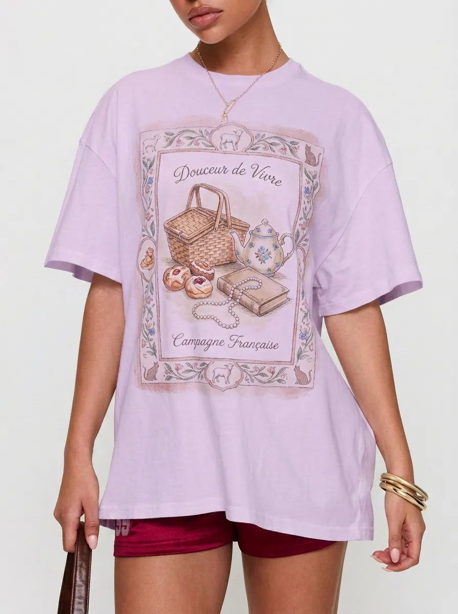 Women's French Countryside Picnic Tea Party Printed T-shirt