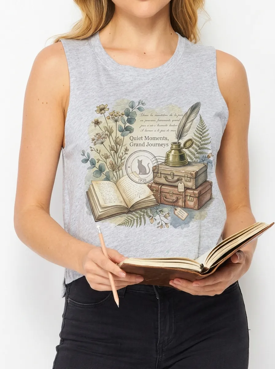 Women's Book Lover Vintage Travel Printed Muscle Tank Top
