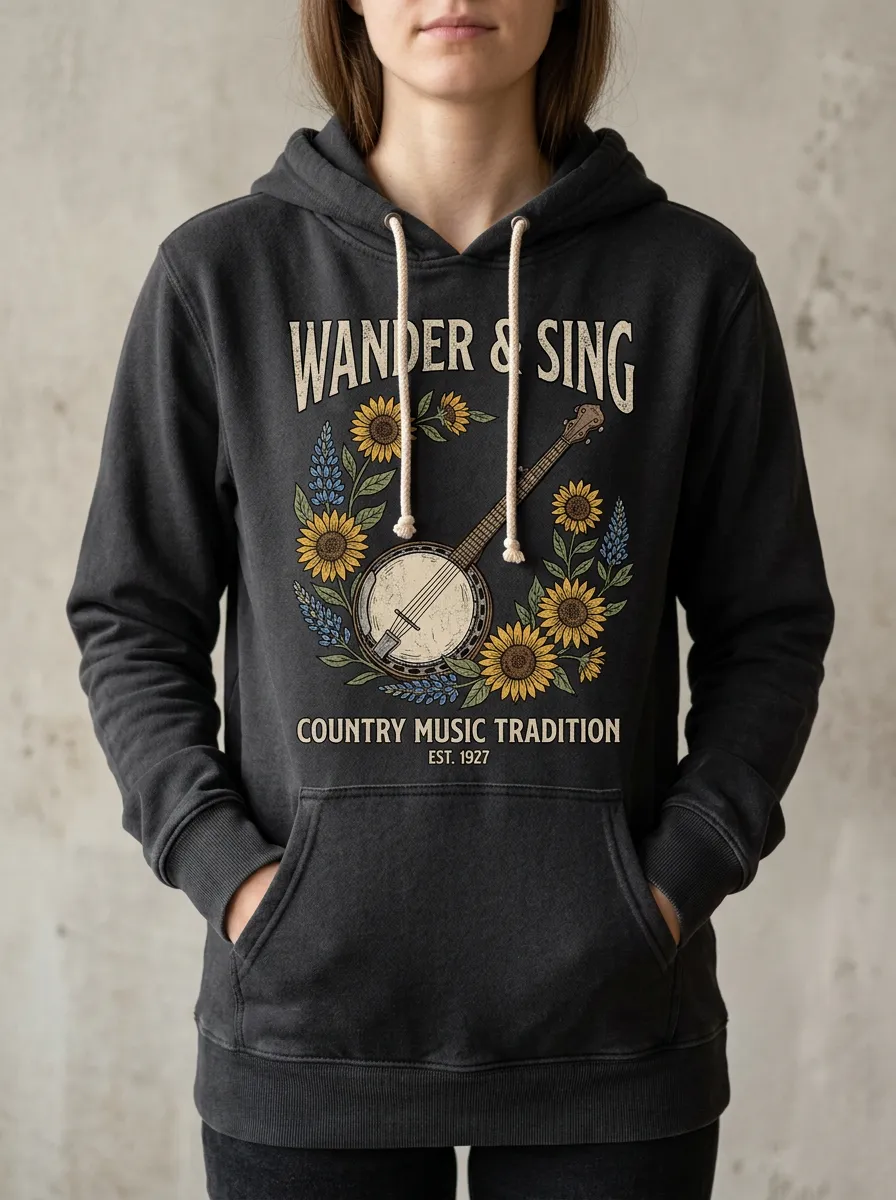 Banjo Sunflower Women's Country Music Printed Hoodie