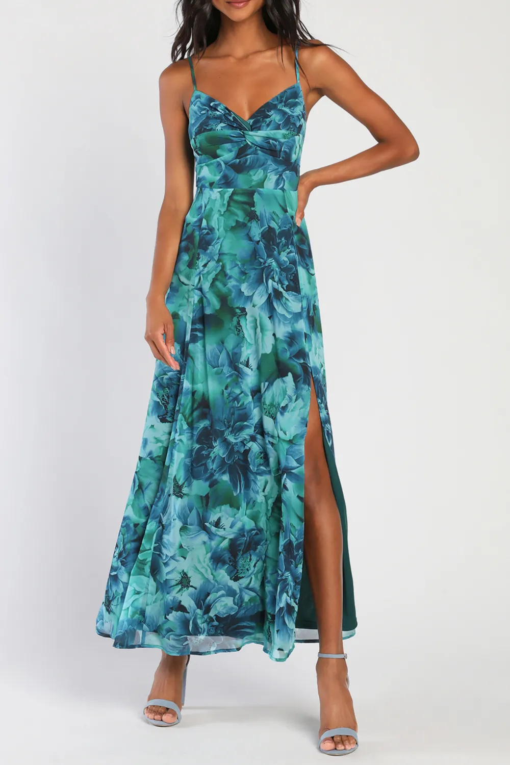 Casual Style Floral Print Twist-Front Maxi Dress