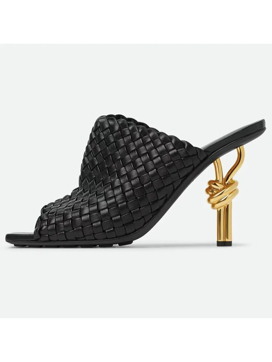 Elara Leather Woven Square-Toe Sandals