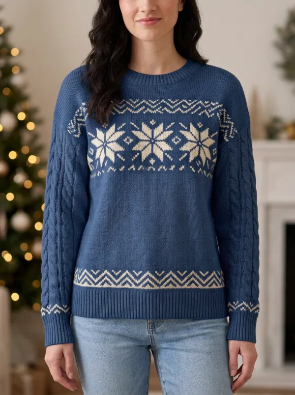 Christmas Holiday Snowflake Pattern Knitted Sweater
