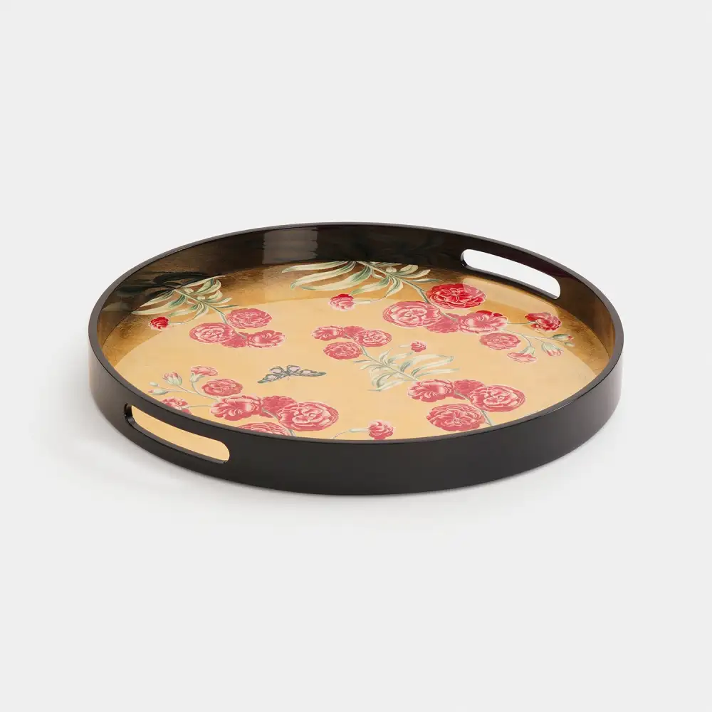 Gold Floral Round Serving Tray