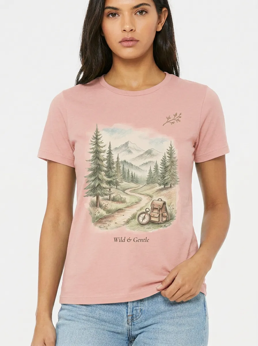 Women's Hiking Nature Lover Mountain Compass Printed T-shirt