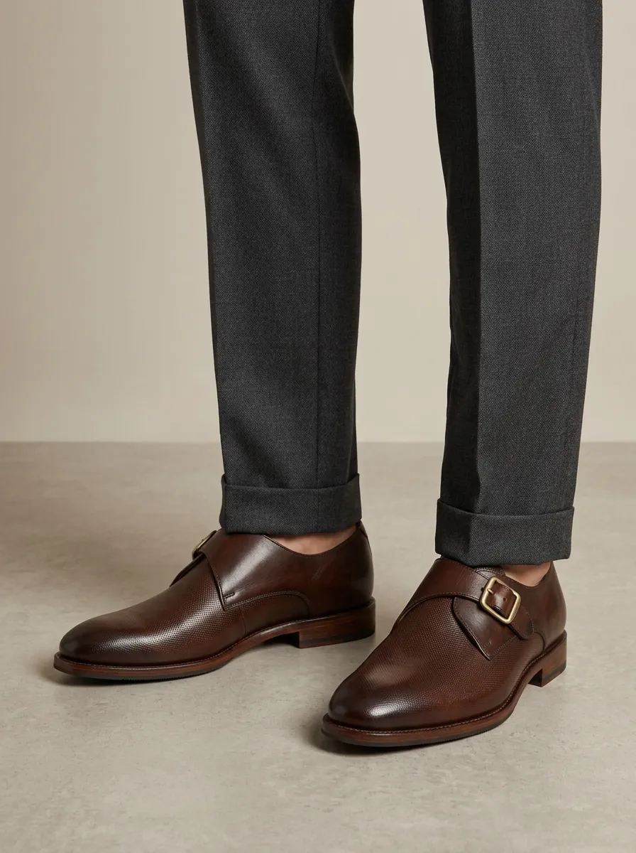 Men's Business Formal Textured Leather Monk Strap Shoes