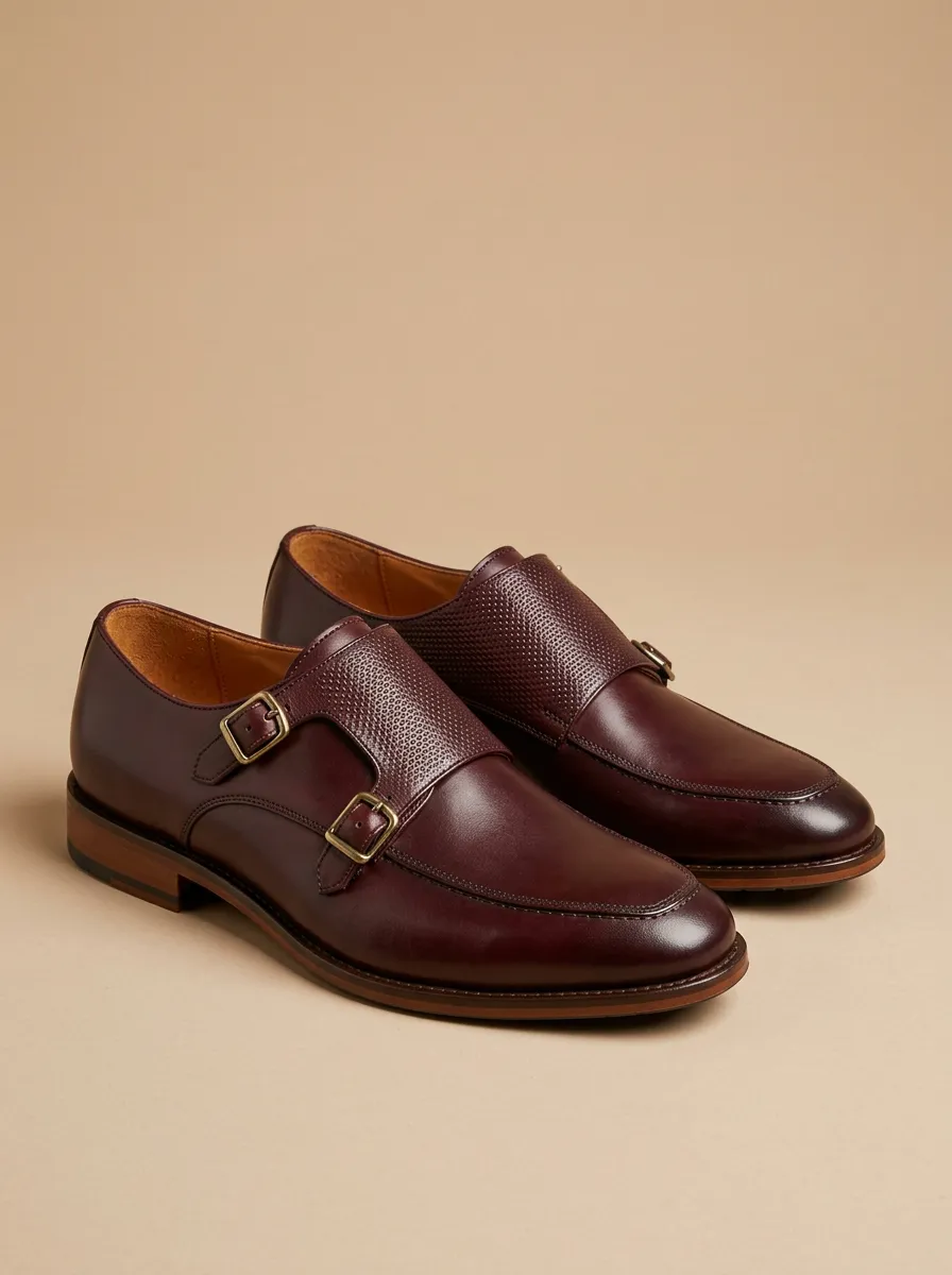 Men's Everyday Business Formal Textured Leather Double Monk Strap Shoes