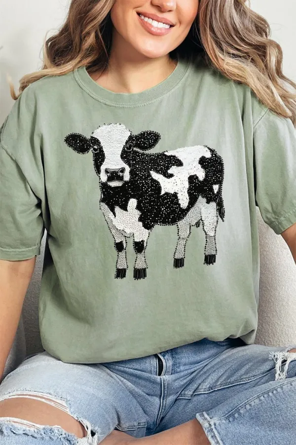 Faux Rhinestone Cow Tee