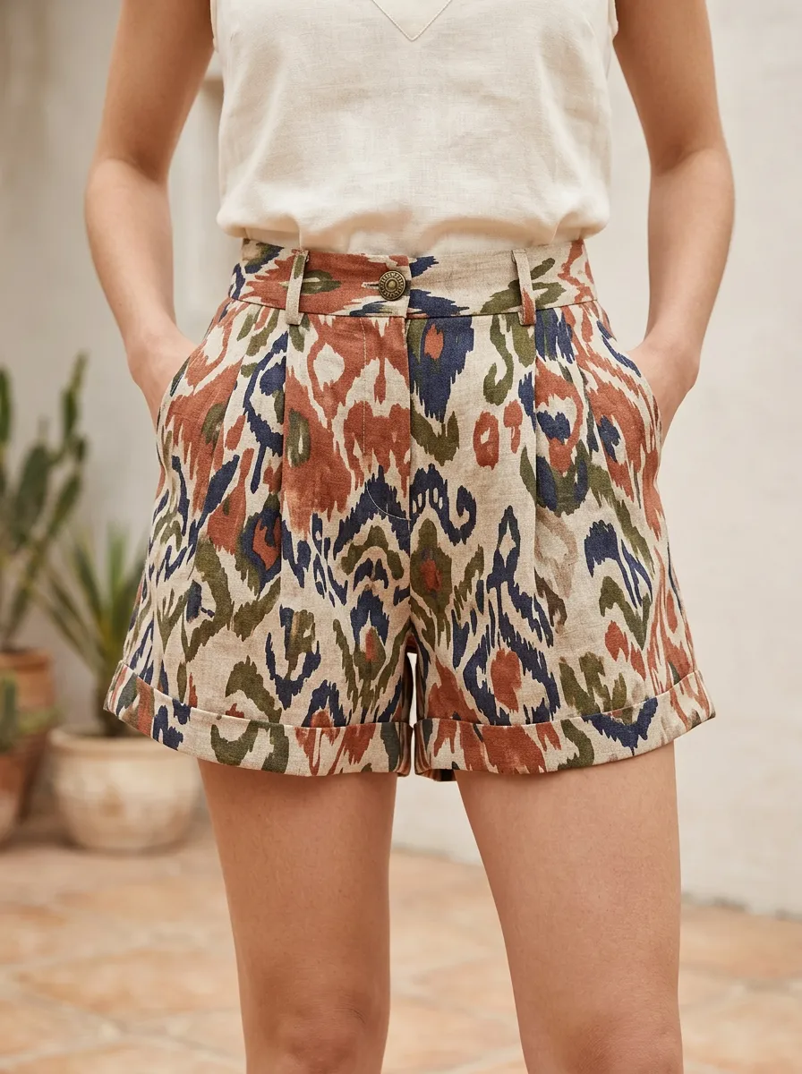 Women's Boho Style Ikat Pattern Printed Shorts