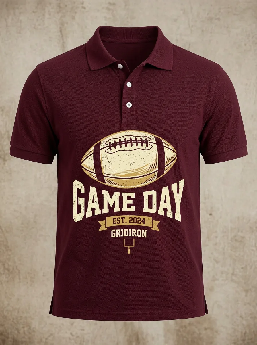 Men's American Football Game Day Gridiron Printed Polo Shirt