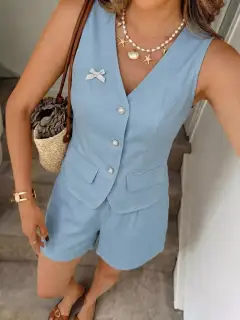 Refined Zip-Detail Two-Piece Vest and Shorts Set
