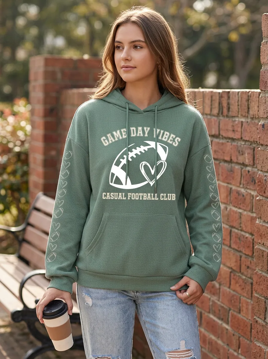 Women's Classic Gridiron Day Vibes Heart Waffle Hoodie